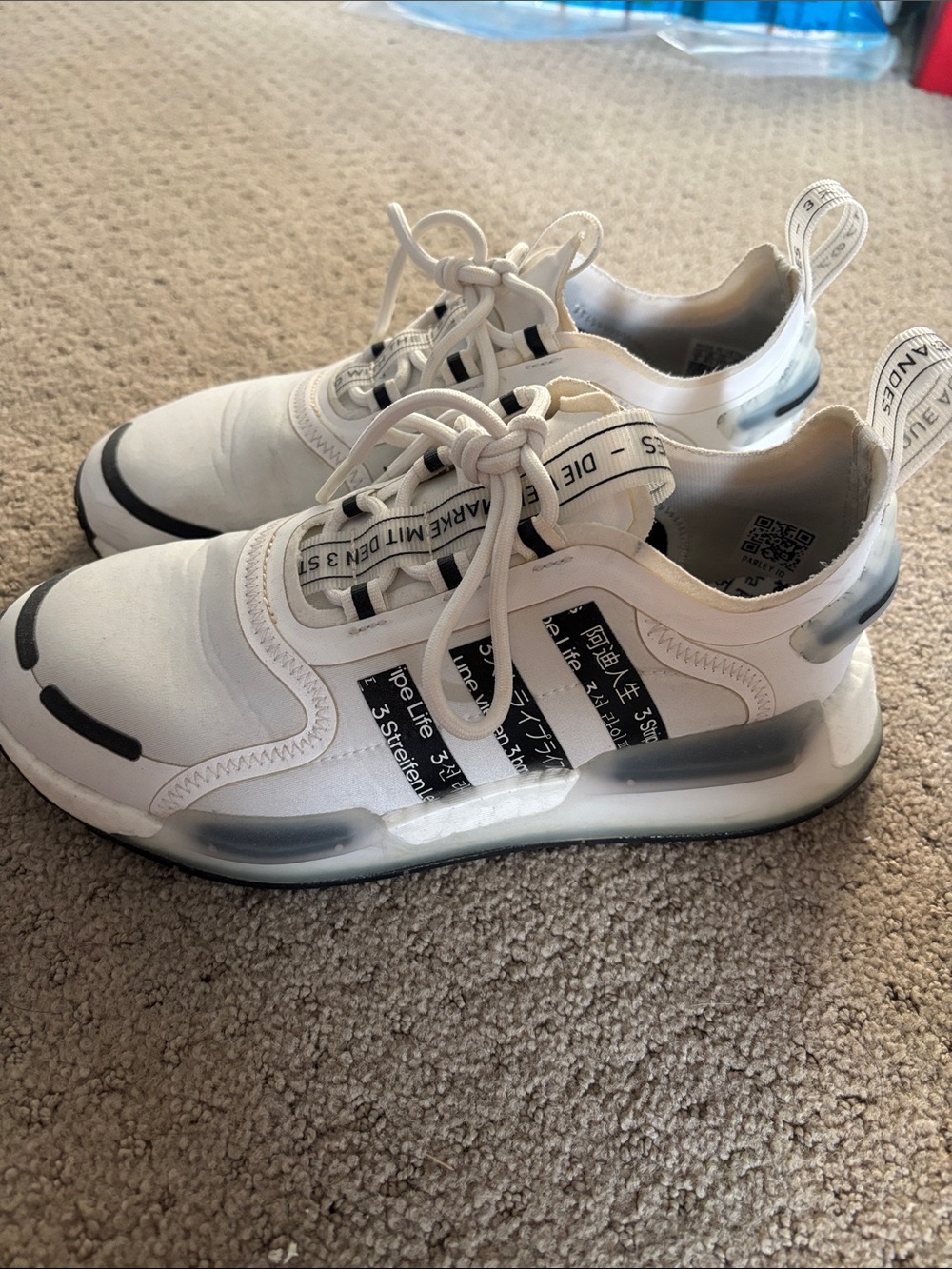 adidas White Sneakers with Black Interior and Silver Heel Accent NMd r3